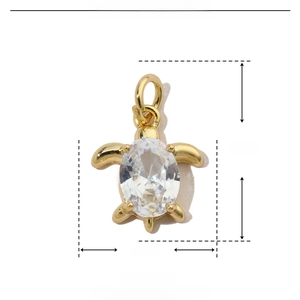 Detailed parameter diagram of gold turtle pendant with copper and zircon dimensions