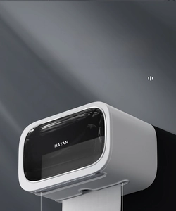 Close-up of dual-outlet wall-mounted tissue box with translucent viewing window