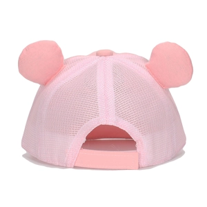 Pink breathable mesh baby baseball cap with cute 3D ears and adjustable velcro strap