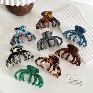 Handmade Acetate Hair Claw Clip Large Shark Clamp Octopus Shape Marble Tortoiseshell Pattern Retro Hairpin Accessory For Women