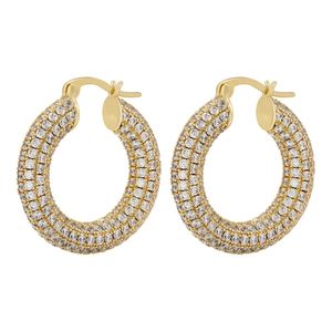 18K gold plated hoop earrings with full pavé round crystals for a luxury look