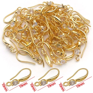 Detail of 19mm gold plated earring hooks with round zircon and 925 silver stamp