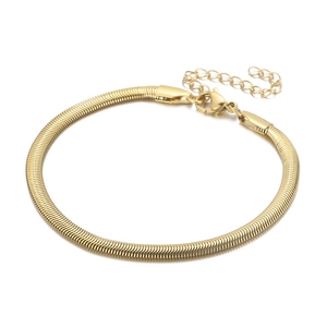 Minimalist 18k gold plated stainless steel flat snake chain bracelet with lobster clasp