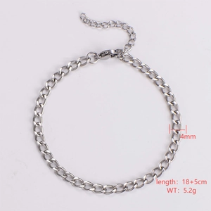 Detail view of 4mm silver curb chain bracelet with lobster clasp and length dimensions