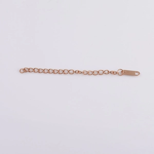 Detail of 7cm golden stainless steel extender chain with rectangular metal tag
