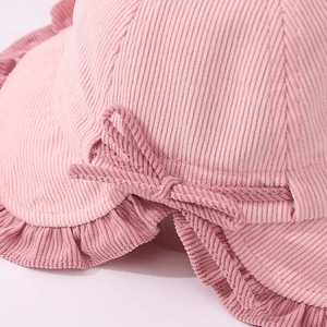 Cappello a secchiello in velluto a coste rosa con orecchie di coniglio per bambine