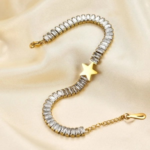 12mm gold stainless steel bracelet with rectangular zircons and a polished star charm
