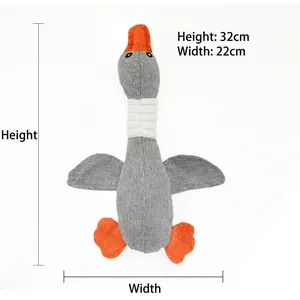 Detail view of goose plush toy for pets with 32cm height and 22cm width dimensions