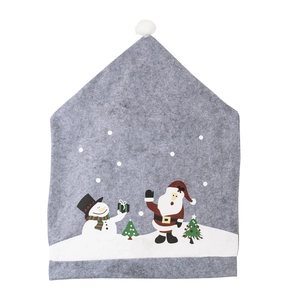 Grey Christmas chair cover with snowman and Santa felt appliques on white background