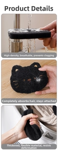 Macro detail of cat-shaped laundry sponge showing hair absorption and flexible texture