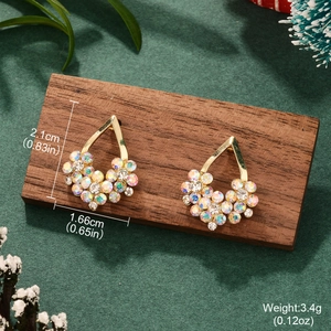 Detail shot of heart tassel earrings with colorful rhinestones and size measurements