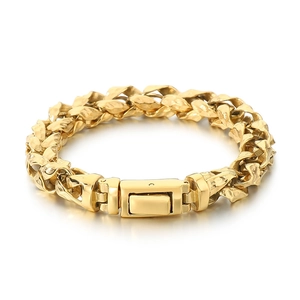 Bracciale punk da uomo in acciaio inossidabile dorato con trama a maglia martellata