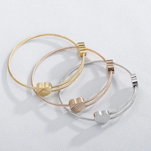 Three-color minimalist stainless steel heart charm cable bracelets in gold, silver, rose gold