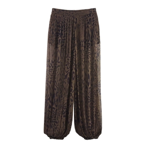 Dames Harembroek Met Luipaardprint Geplisseerd Chiffon Hoge Taille Losse Lantaarnbroek Elastische Taille Boho Chic