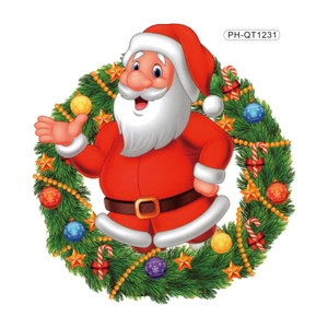 Christmas Santa Claus wreath window wall sticker with colorful baubles and candy canes