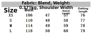 Size chart for plaid scarf shirt showing measurements from XS to L in centimeters