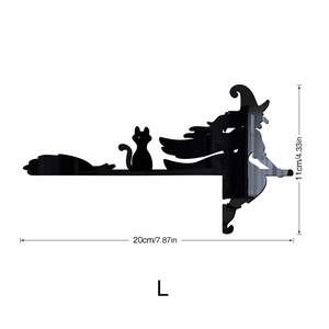 L-size black acrylic witch and cat mirror wall sticker with 20x11cm dimensions