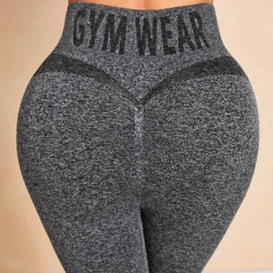 Pantalon de yoga gris chiné à taille haute avec ceinture GYM WEAR et effet galbant