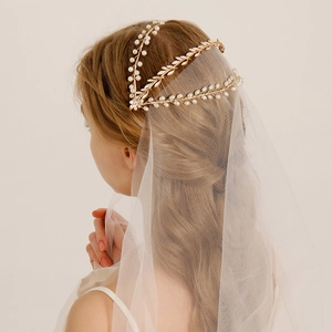 Vintage Morigirl Handmade Leaf Bridal Hair Vine Alloy Imitation Artificial Pearl Flower Headband For Wedding Party Women Hair Jewelry