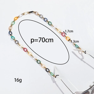 Detail view of 70cm acrylic eyeglass chain with multi-color oval link specifications