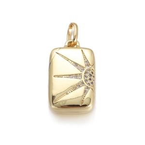 Rectangle sunburst pendant in 18K gold finish with sparkling crystals and ring clasp