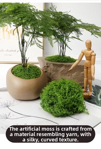 Detailed view of artificial moss used in decorative pine tree bonsai arrangements