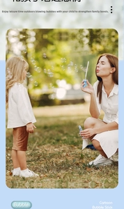 Close-up of blue handheld bubble wand with liquid container for outdoor kids playtime
