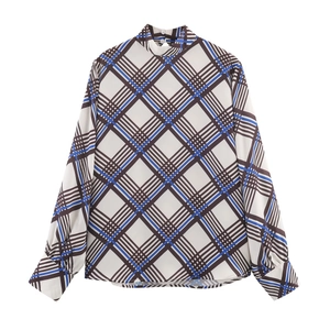 Women Plaid Blouse Mock Neck Long Sleeve Elegant Chiffon Shirt Casual Vintage Top Button Back Spring Fashion