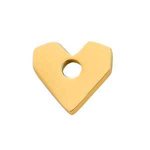 Macro detail of a golden heart-shaped stainless steel pendant with a glossy metallic finish