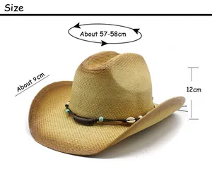 Detaillierte Größentabelle für Stroh-Cowboyhut mit Angaben zu Kopfumfang und Krempe