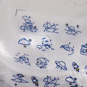 Autocollants ongles 3D thème espace avec motifs lune bleue, étoiles et fusée graffiti