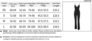 Detailed size chart for lace-up sexy jumpsuit showing XS to L measurements in centimeters