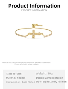 Detail view of gold-plated cross bracelet showing 18+5cm length and size specifications