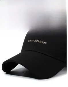 Detailed view of black baseball cap with durable cotton fabric and premium embroidery