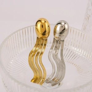 Elegant gold and silver egg-shaped tassel drop earrings made of 18k gold plated stainless steel