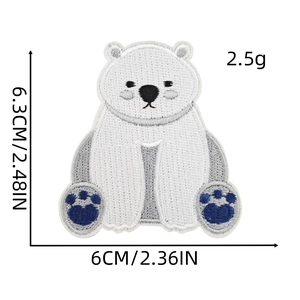 Cute polar bear embroidery patch for Christmas crafts with size and weight details