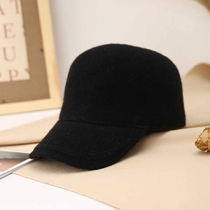 Classic black wool blend baseball cap for men and women featuring a retro textured finish