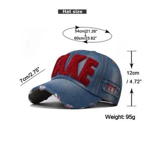 Tabella delle taglie dettagliata per il cappello da baseball in denim con misure esatte