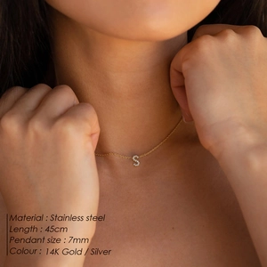 Hip hop stainless steel necklace with sparkling zircon paved letter S pendant for women