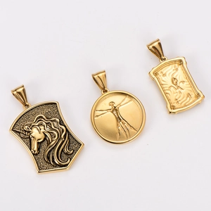 304 stainless steel 18k gold plated tree of life and portrait relief pendant set on white background