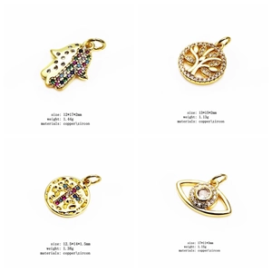 Détails des pendentifs Hamsa, Arbre de Vie, Croix et Œil en cuivre doré et zircone