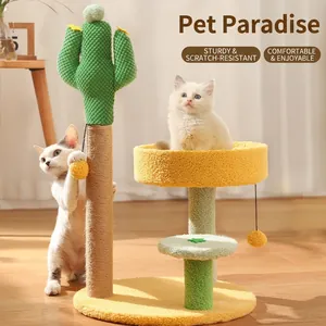 Cactus Cat Tree Scratching Post Sisal Rope Plush Climbing Frame With Bed Hanging Balls For Indoor Cats Kitten
