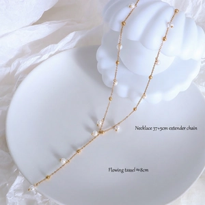 French style baroque pearl Y-necklace in 18k gold plated titanium with 8cm tassel