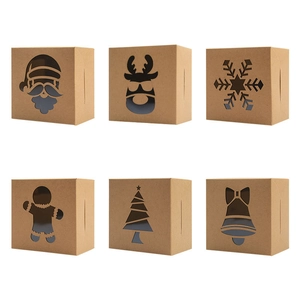 Set di 6 scatole regalo di Natale in carta Kraft con festosi motivi intagliati al laser