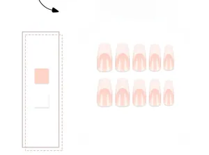 Detailed view of 10-piece coffin press on nails with classic white French tips and pink base