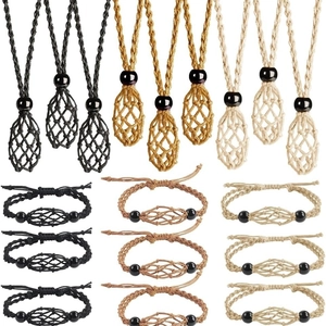 Handmade woven necklace and bracelet cord set with adjustable stone holders in three colors