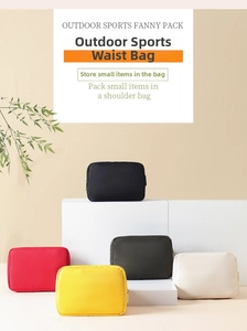 Multi-color outdoor sports fanny packs on geometric stands with waterproof nylon texture