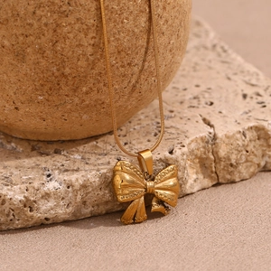 Bowknot Pendant Necklace Stainless Steel 18K Gold Plated Snake Chain Dainty Sweet Jewelry For Women