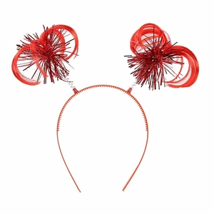 Sparkly red tinsel party headband with wig balls on springs for patriotic festivals