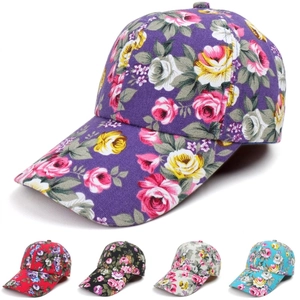 Floral Print Baseball Cap Polyester Rose Pattern Adjustable Outdoor Sun Hat For Women Summer Fashion